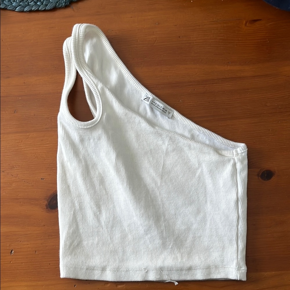 White Ribbed One-Shoulder Top
